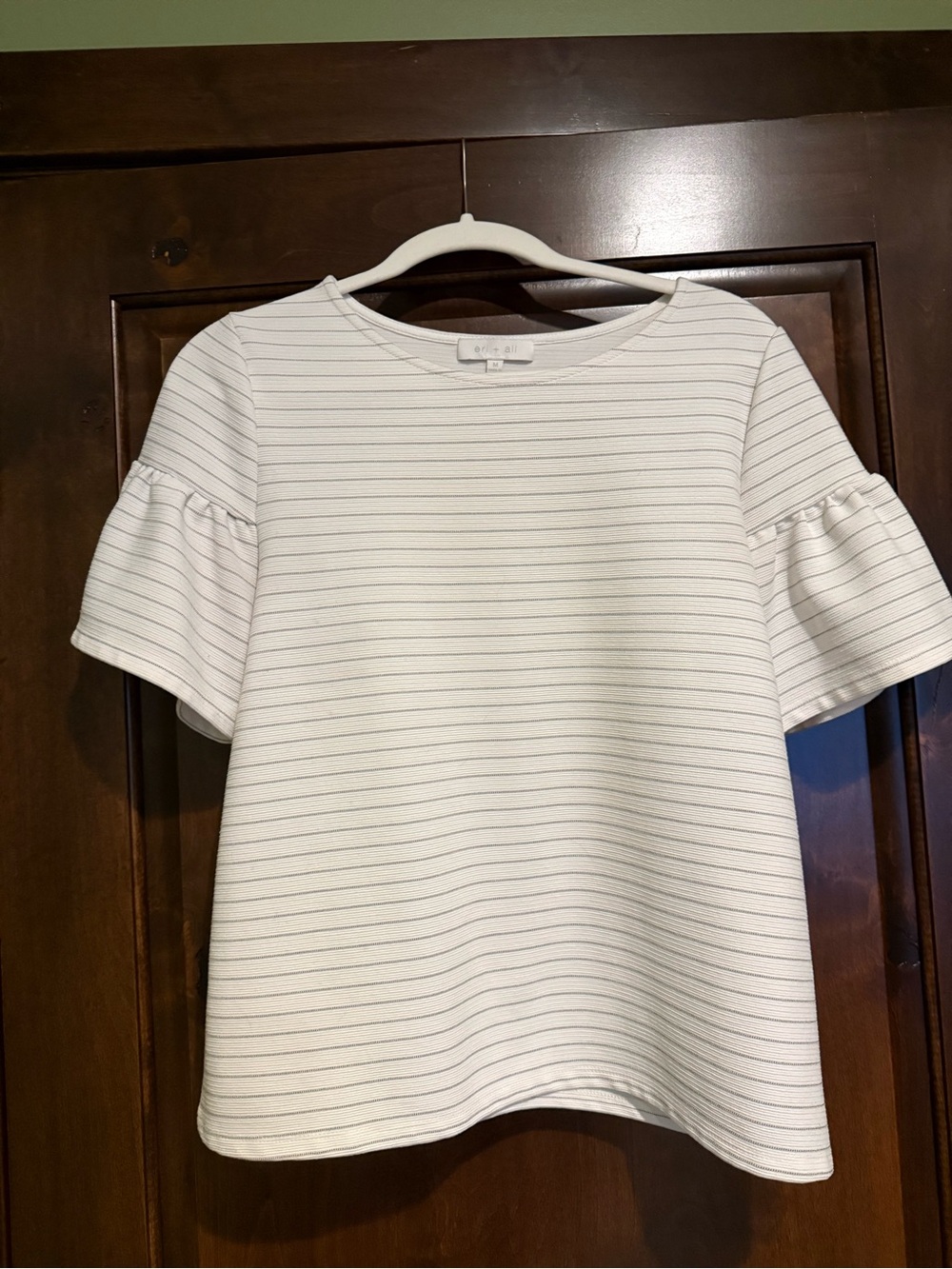 Striped White Ruffle Sleeve Blouse